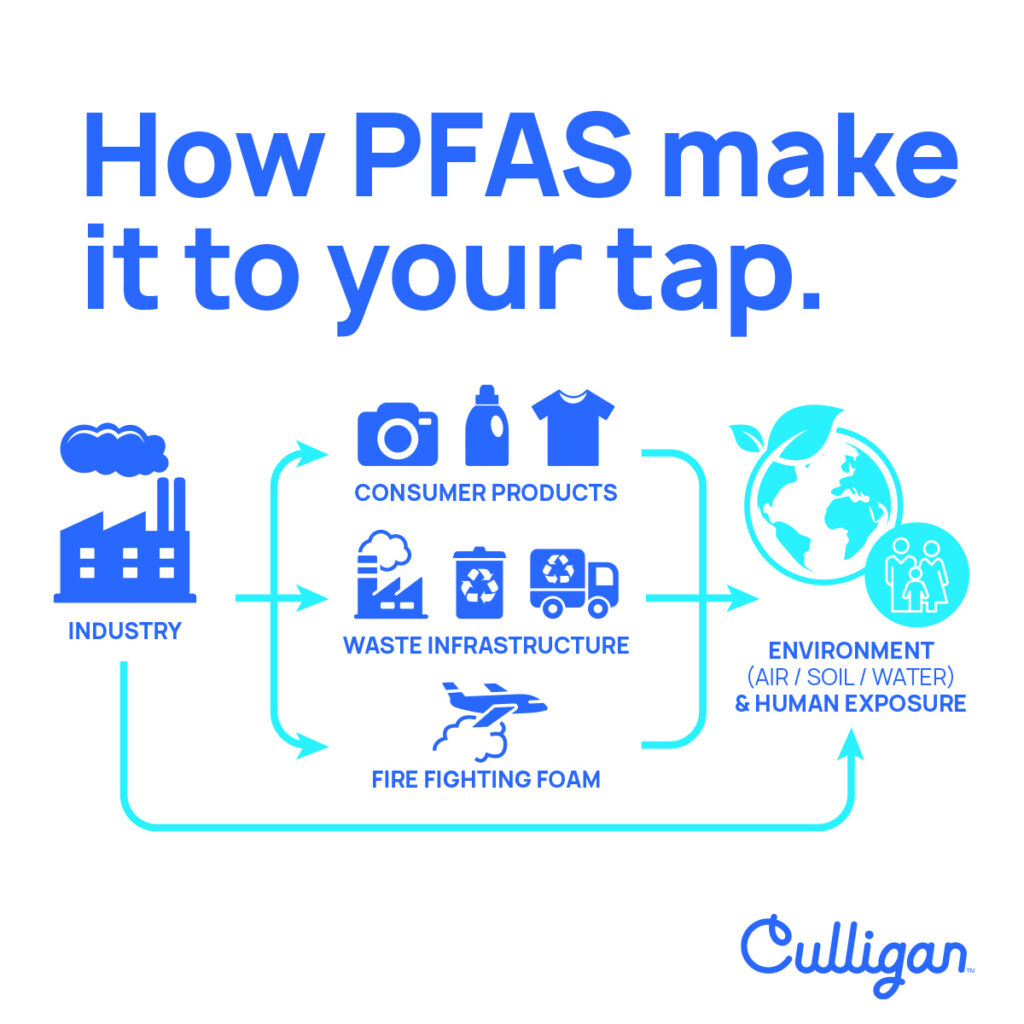 a graphic that shows readers how pfas makes its way into water supplies