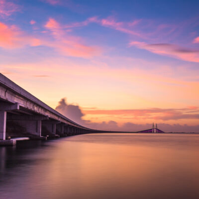 Sunshine Skyway Bridge spanning the Lower Tampa Bay and connecting Terra Ceia to St. Petersburg, Florida, USA.